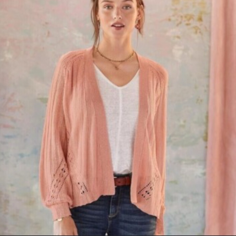 Sundance Small Angel Wing Cardigan Sweater linen blend peach pink romance